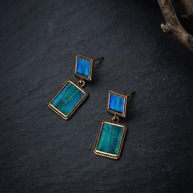 Vintage Square Feather earrings from Aether's Atelier